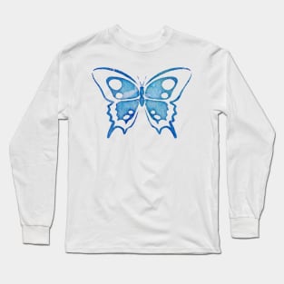 Blue Watercolor Abstract Butterfly Long Sleeve T-Shirt